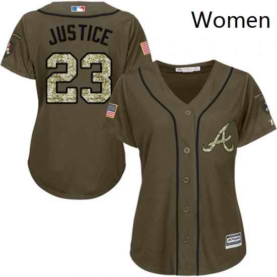 Womens Majestic Atlanta Braves 23 David Justice Replica Green Salute to Service MLB Jersey